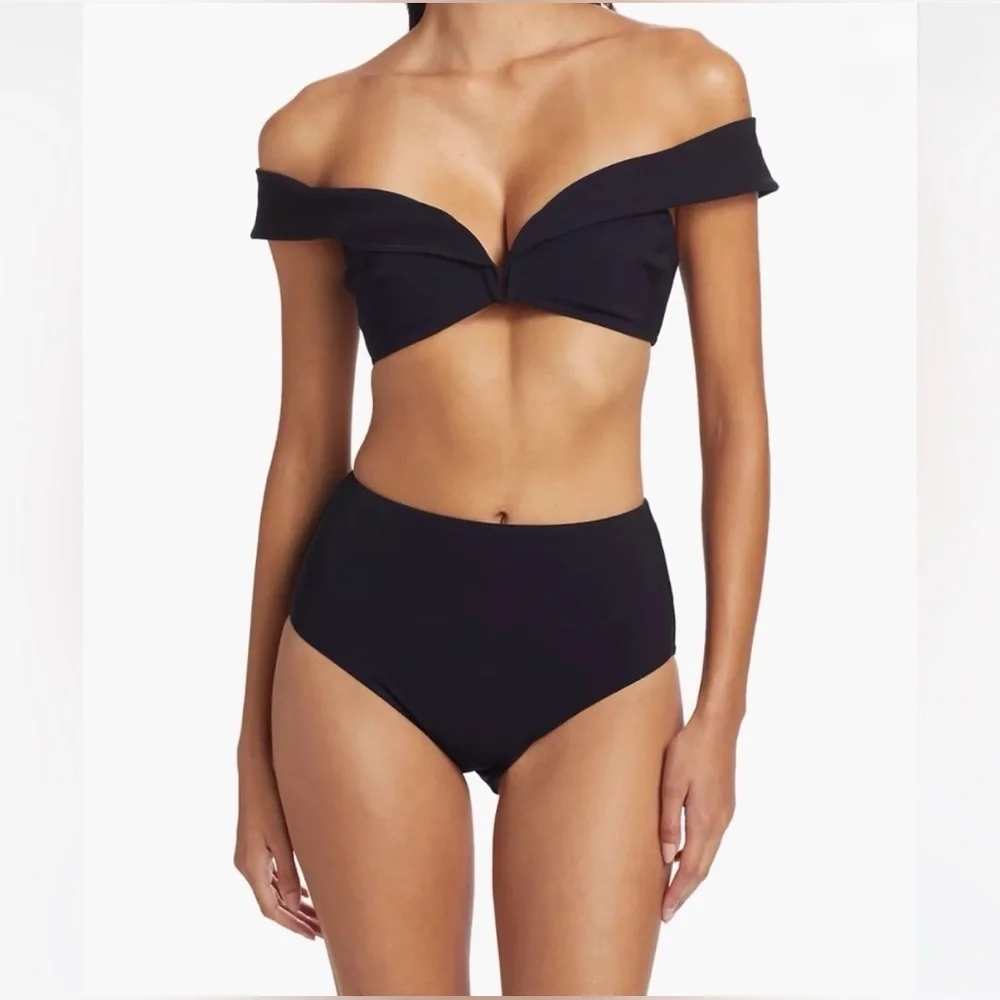 NWT Zimmermann Lexi Off Shoulder Sweetheart Neckline High-Waist Black Bikini Set - Picture 1 of 16